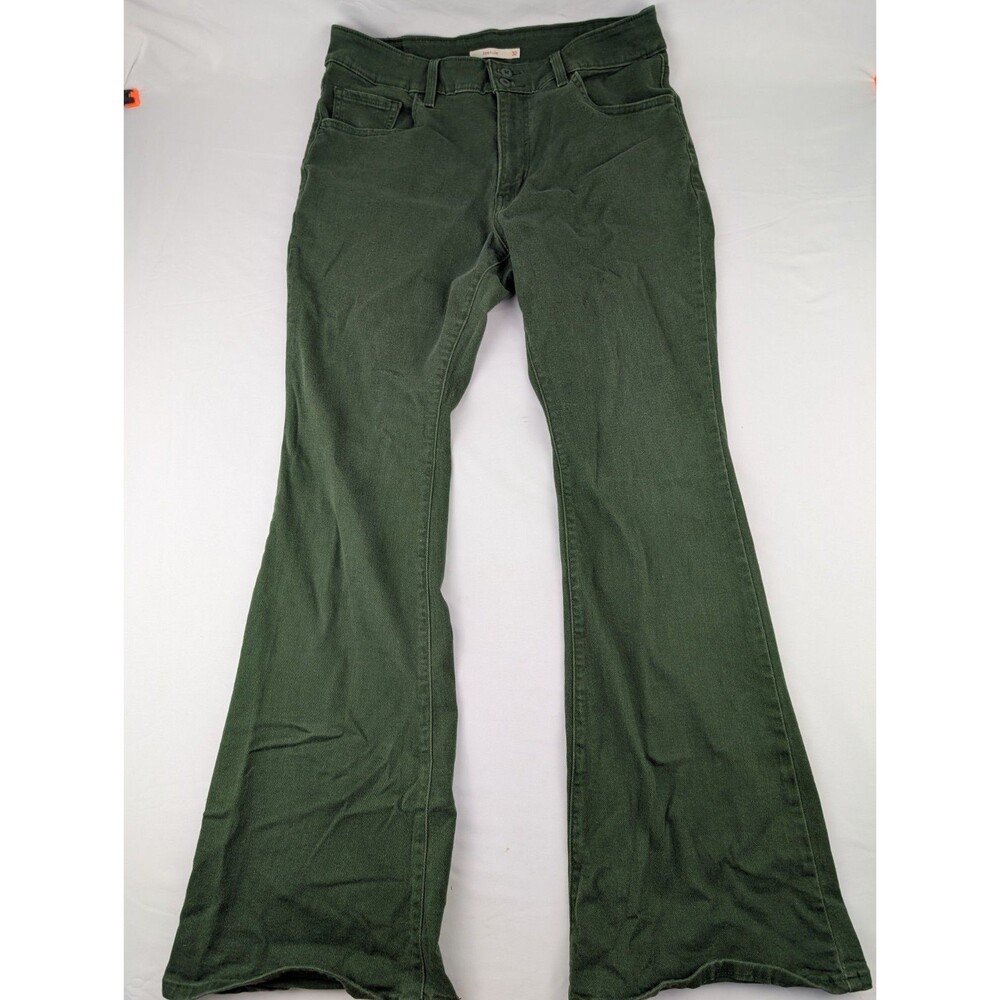 Levis 726 Flare Jeans Olive Green Denim Size 32 W Mid Rise Bell Bottom Womens